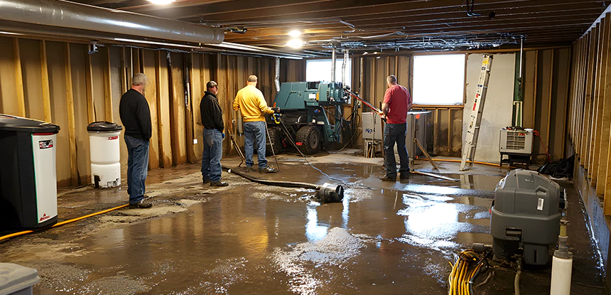 Cleaning Sewage From Basement Floor in Grayson